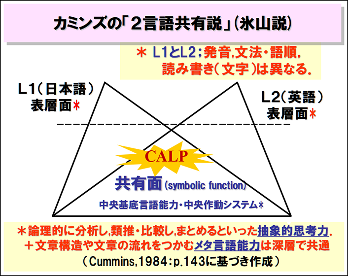 図2　カミンズの「2言語共有説」（氷山説）